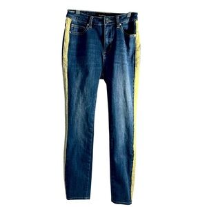 BEBE Gold Glitter Tuxedo Striped Skinny Jeans Sz 26